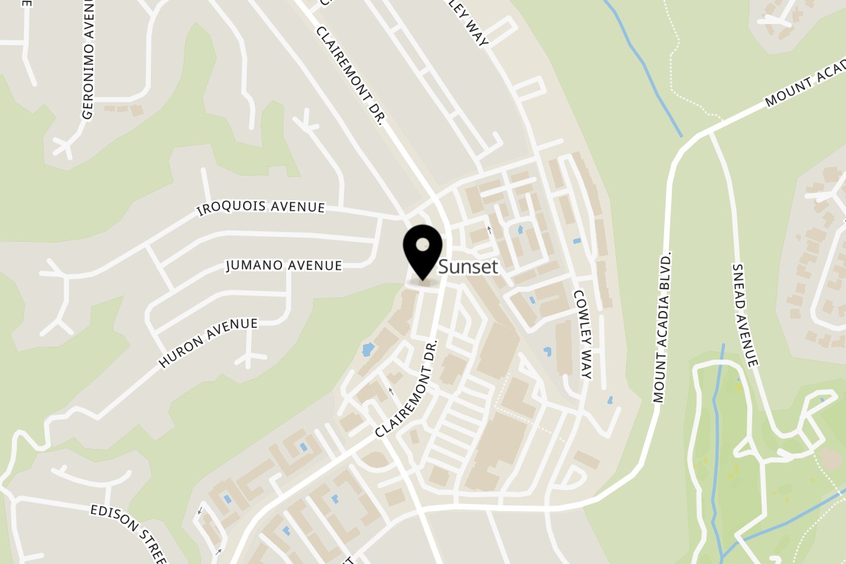 Map showing the location of Californias Taco Shop Clairemont on 3066 Clairemont Dr in San Diego